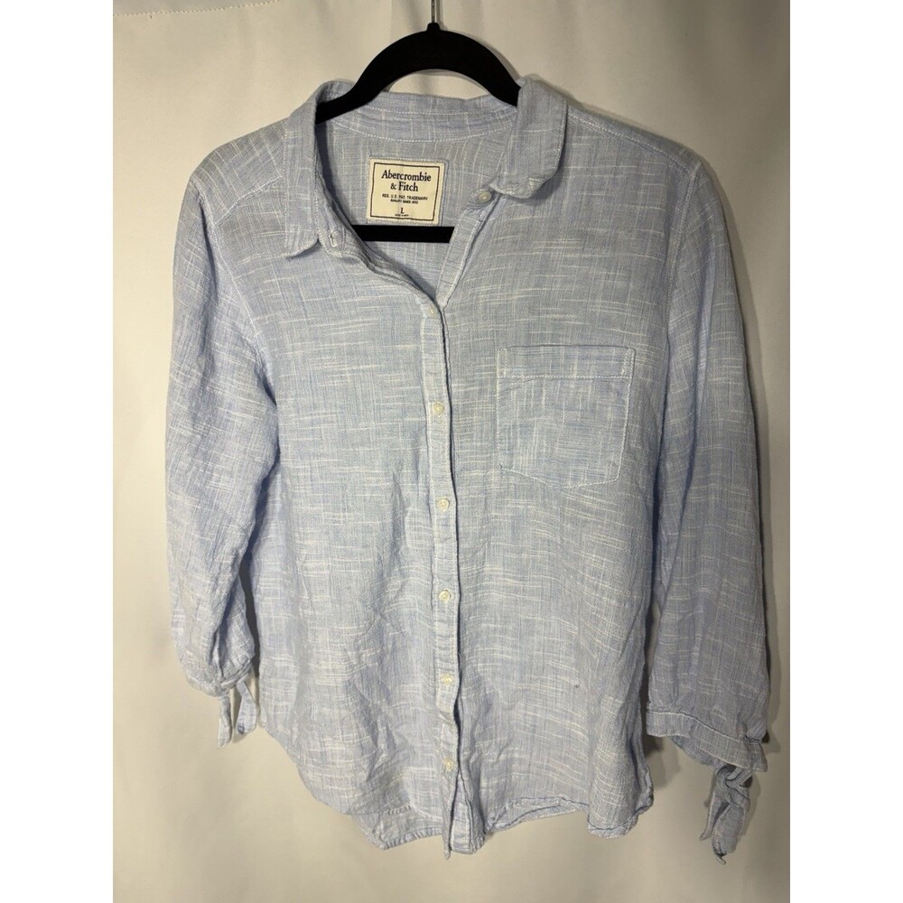 Abercrombie & Fitch Women's Blue Linen Blend Button Up Shirt Size L
